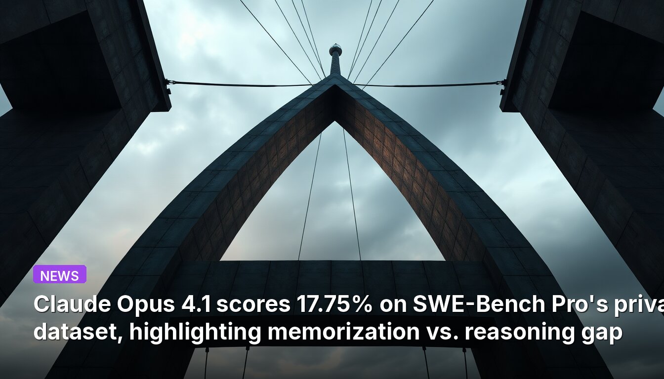 Claude Opus 4.1 scores 17.75% on SWE-Bench Pro's private dataset, highlighting memorization vs. reasoning gap