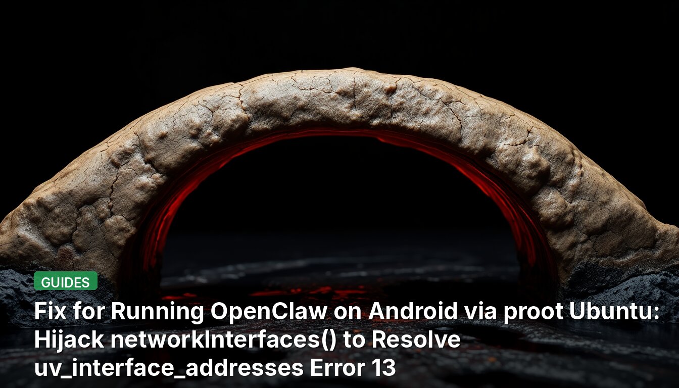 Fix for Running OpenClaw on Android via proot Ubuntu: Hijack networkInterfaces() to Resolve uv_interface_addresses Error 13