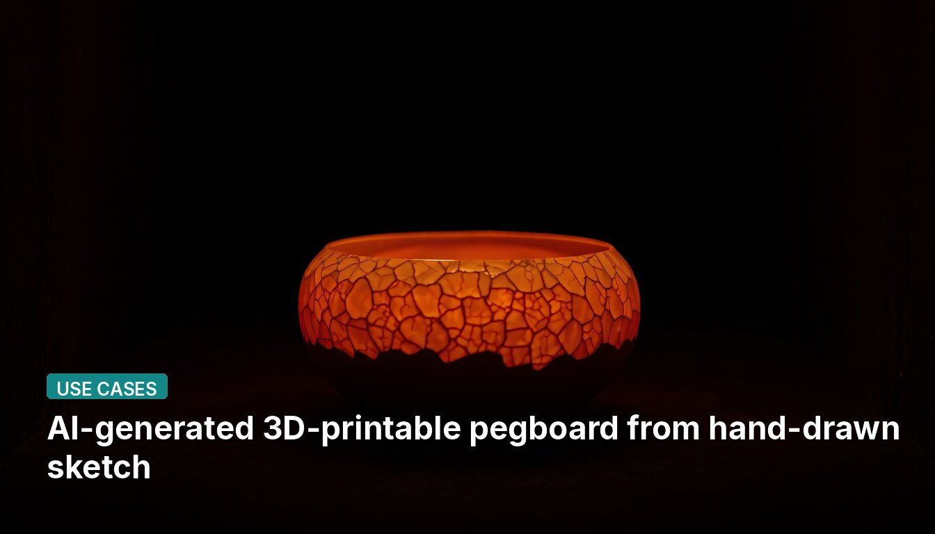 AI-generated 3D-printable pegboard from hand-drawn sketch
