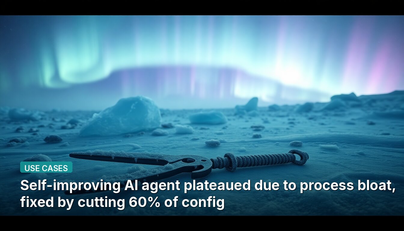 Self-improving AI agent plateaued due to process bloat, fixed by cutting 60% of config
