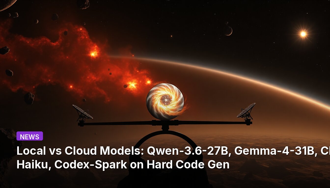 Local vs Cloud Models: Qwen-3.6-27B, Gemma-4-31B, Claude Haiku, Codex-Spark on Hard Code Gen