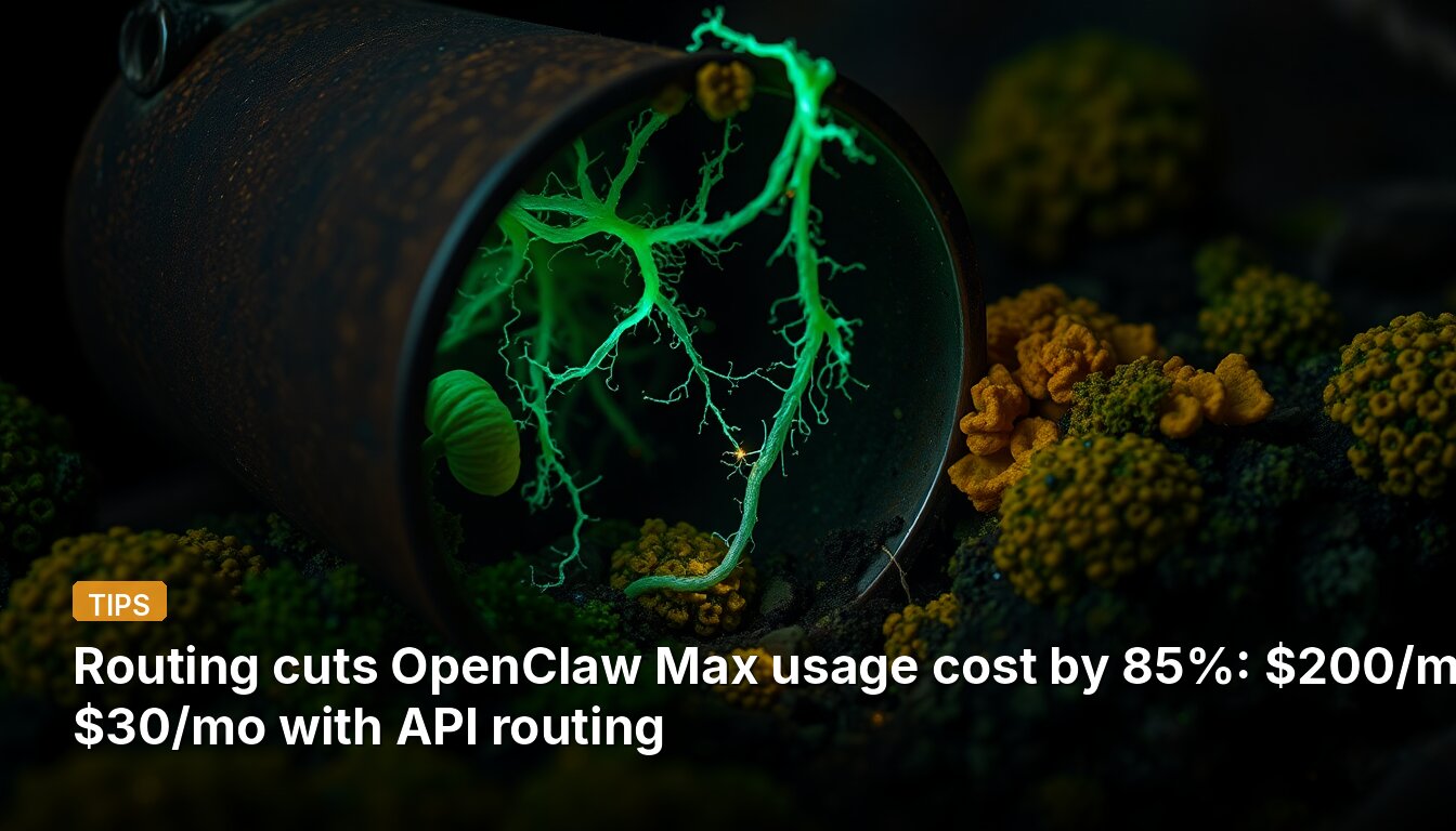 Routing cuts OpenClaw Max usage cost by 85%: $200/mo to $30/mo with API routing