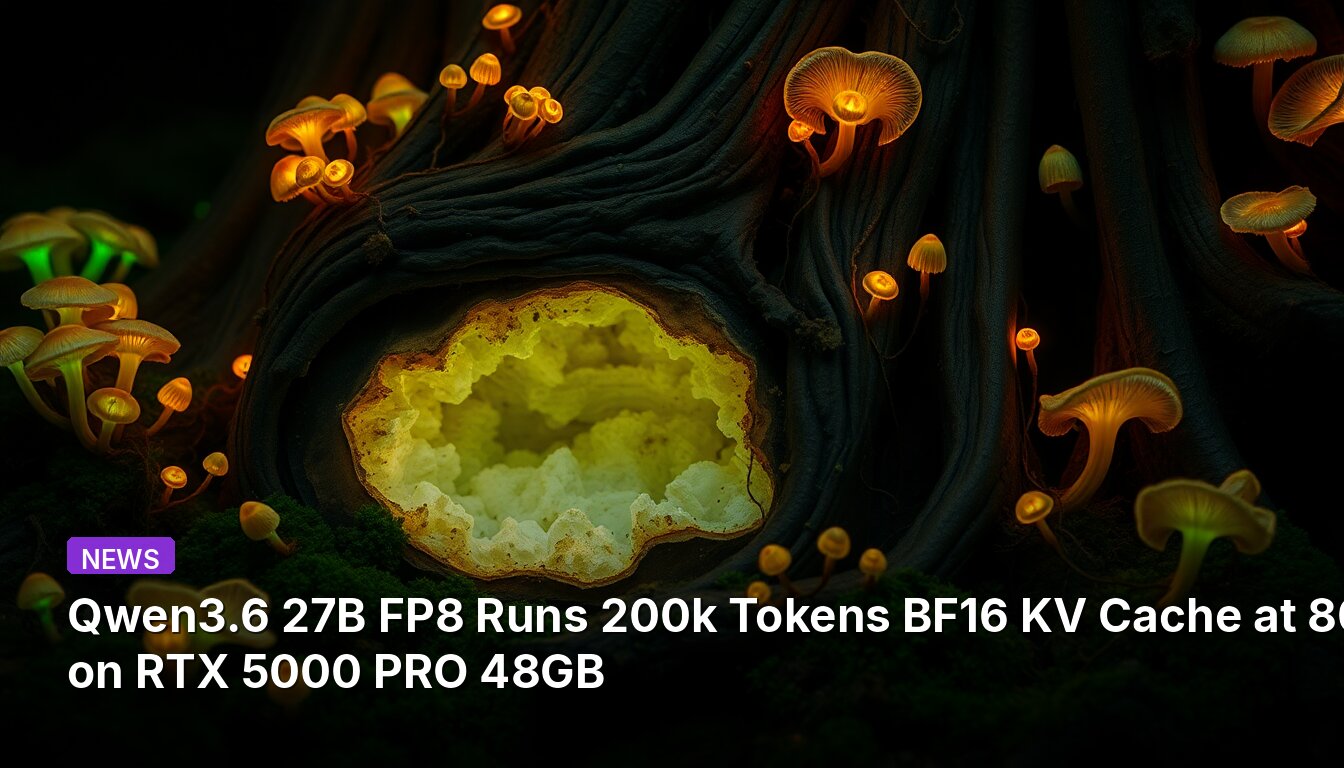 Qwen3.6 27B FP8 Runs 200k Tokens BF16 KV Cache at 80 TPS on RTX 5000 PRO 48GB