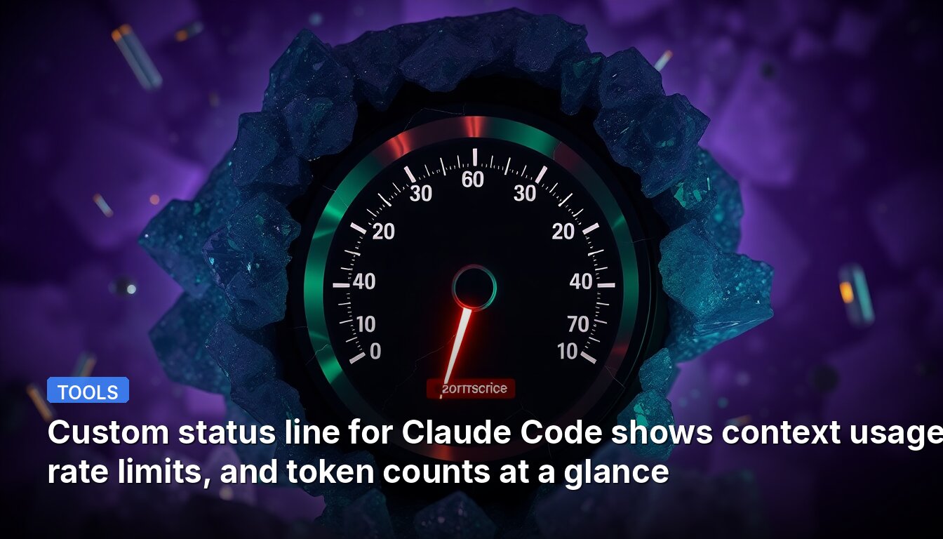 Custom status line for Claude Code shows context usage, rate limits, and token counts at a glance