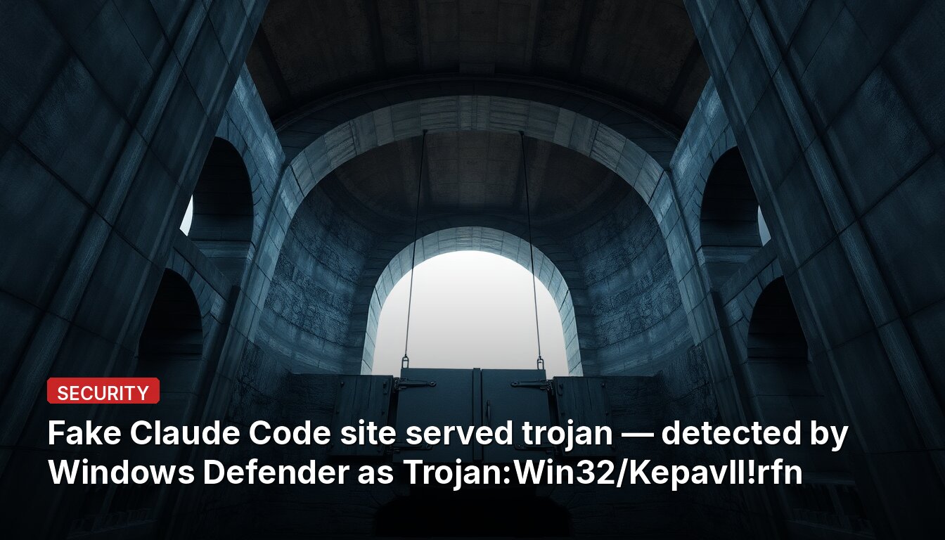 Fake Claude Code site served trojan — detected by Windows Defender as Trojan:Win32/Kepavll!rfn