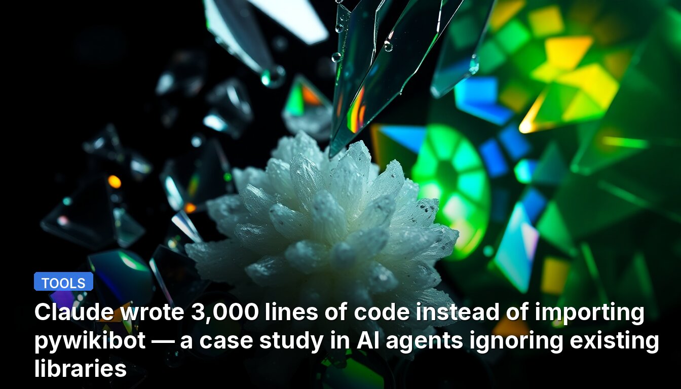 Claude wrote 3,000 lines of code instead of importing pywikibot — a case study in AI agents ignoring existing libraries