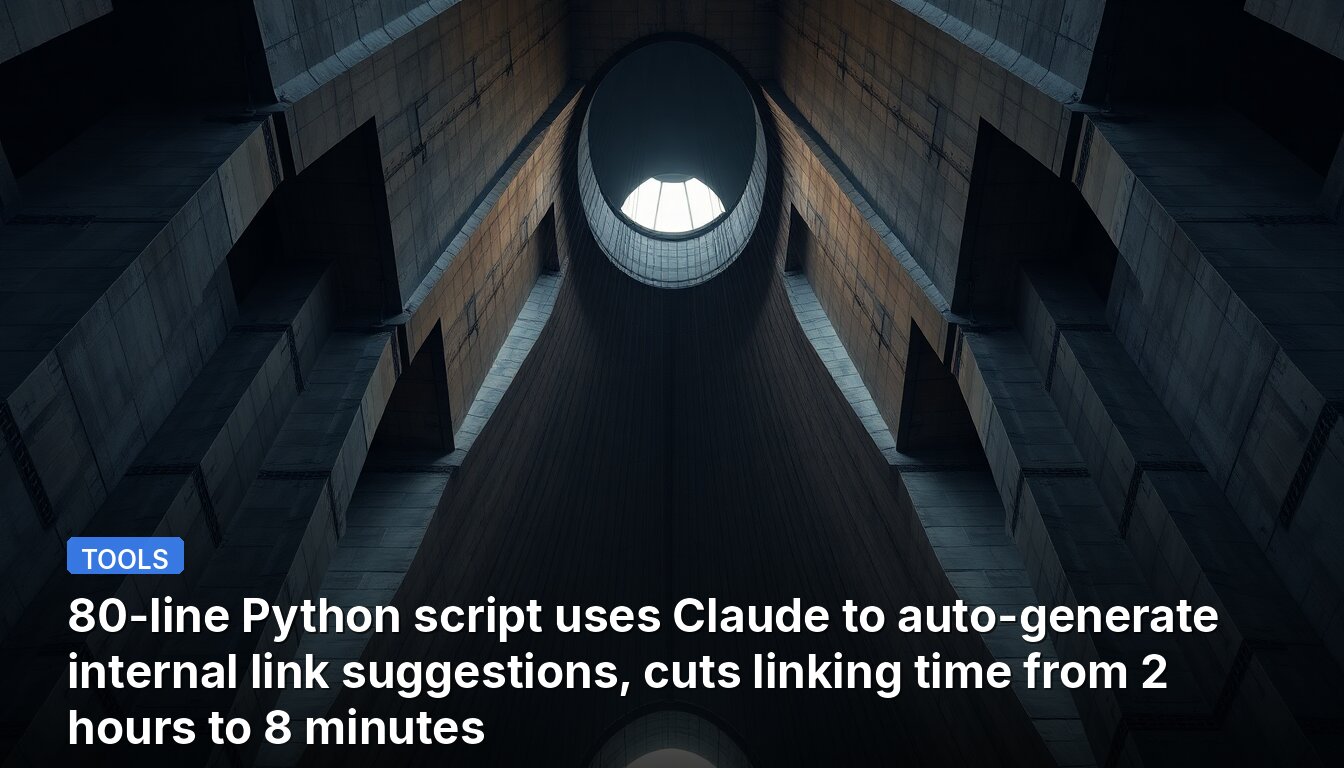 80-line Python script uses Claude to auto-generate internal link suggestions, cuts linking time from 2 hours to 8 minutes