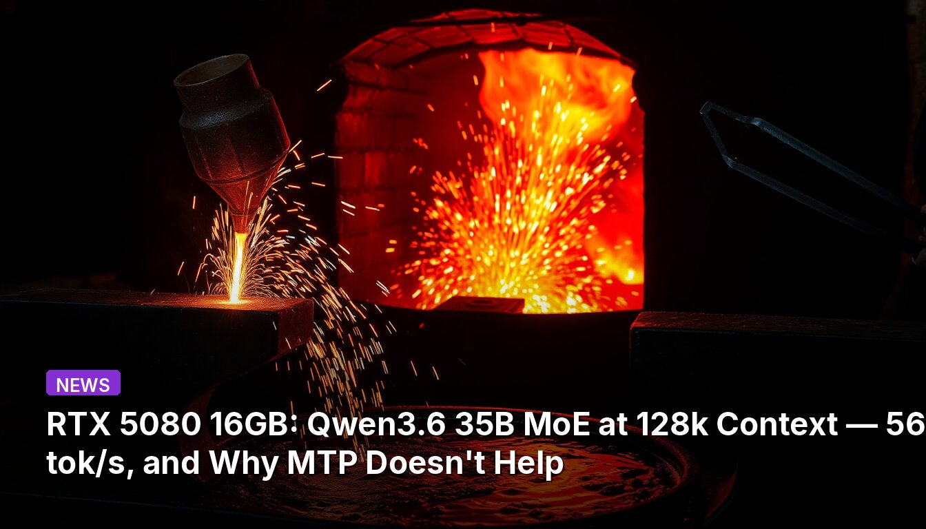 RTX 5080 16GB: Qwen3.6 35B MoE at 128k Context — 56 tok/s, and Why MTP Doesn't Help