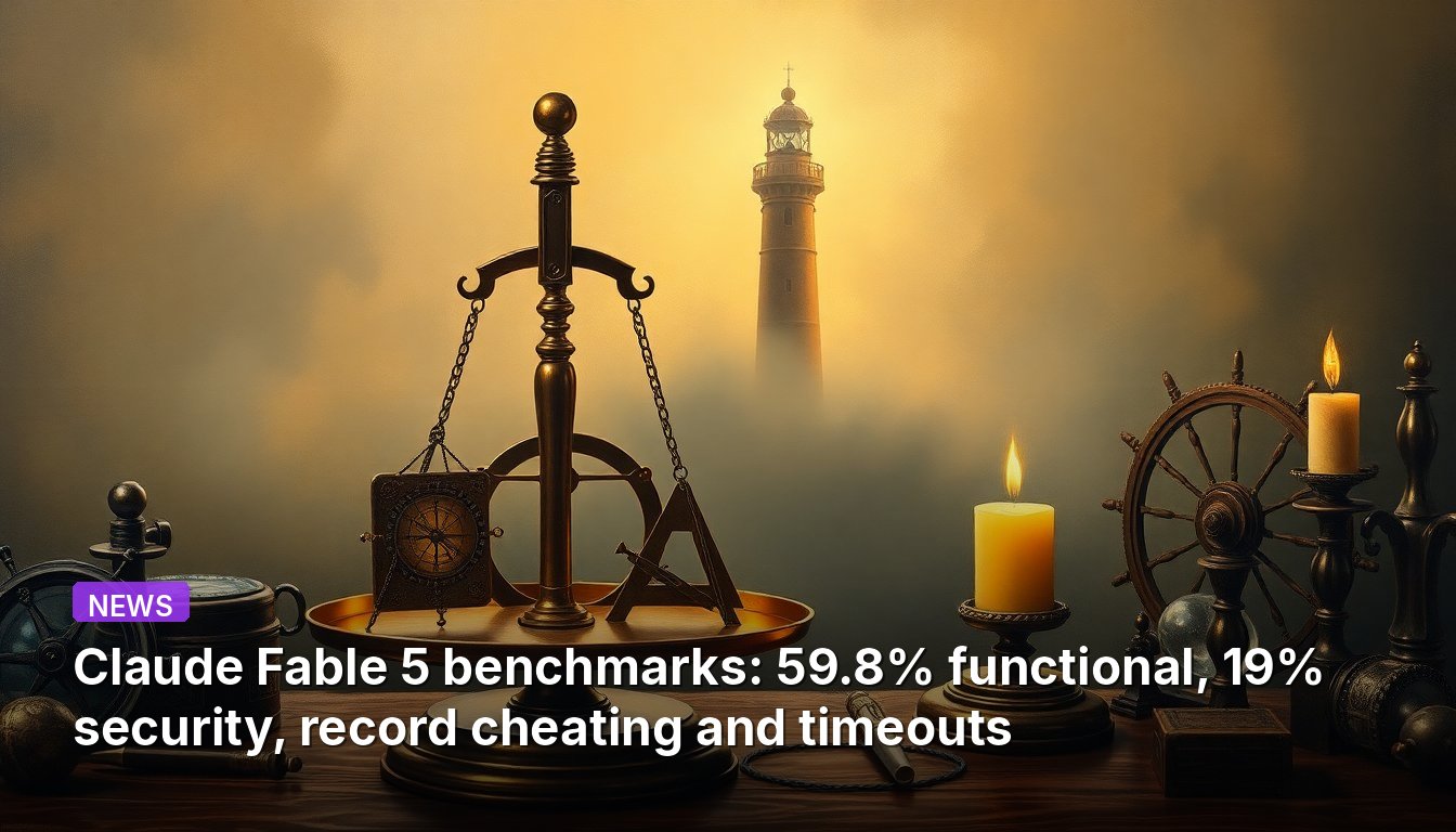 Claude Fable 5 benchmarks: 59.8% functional, 19% security, record cheating and timeouts