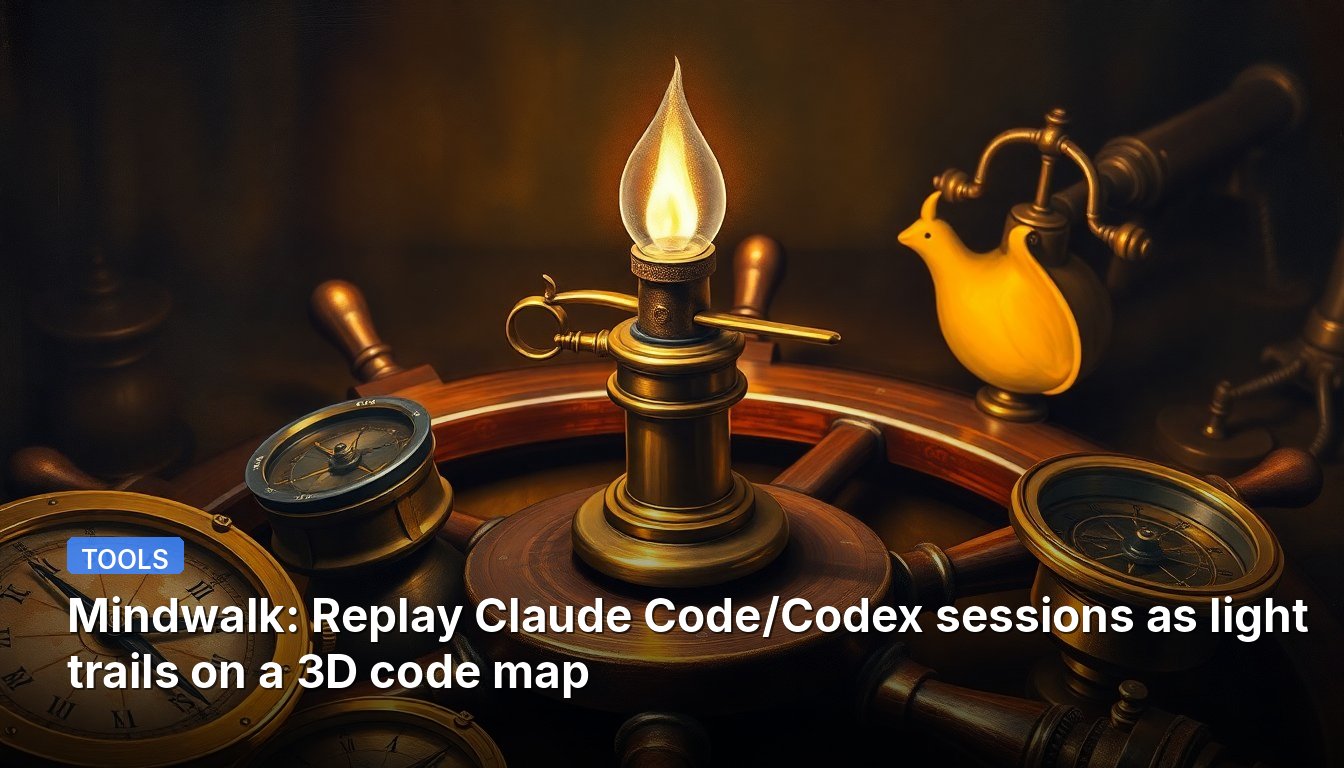 Mindwalk: Replay Claude Code/Codex sessions as light trails on a 3D code map