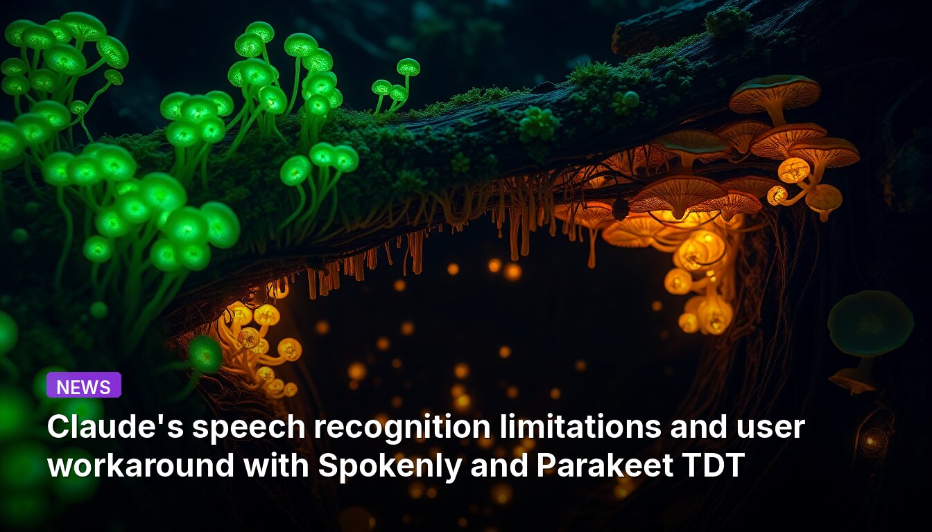 Claude's speech recognition limitations and user workaround with Spokenly and Parakeet TDT